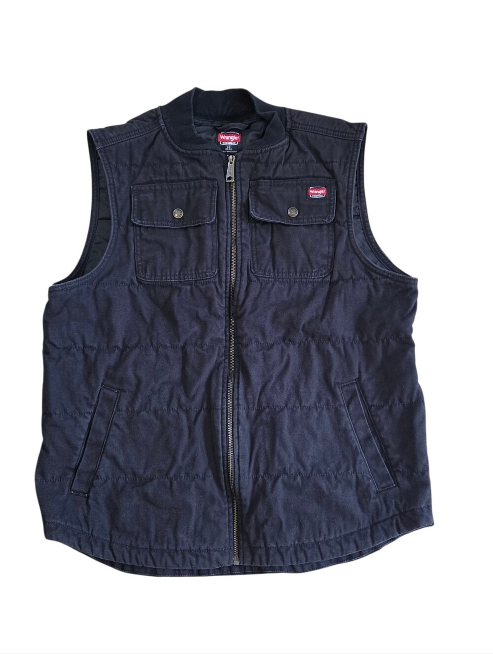 Men's Wrangler Workwear Vest Black Quilted Lined Duck Canvas Relaxed Fit